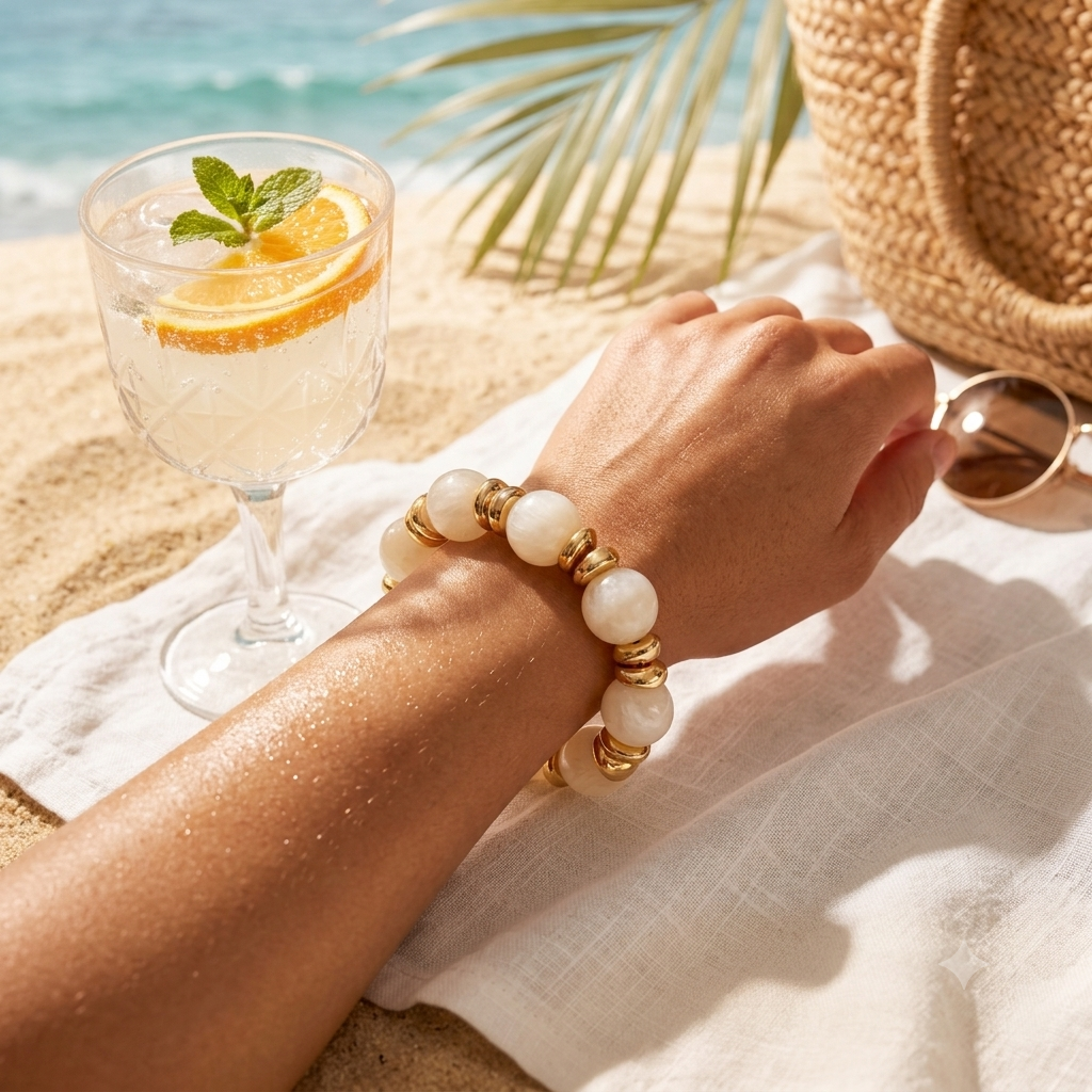 Chunky Perlenarmband beige